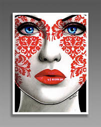 The Impostor 18x24 In Poster Print Damask Lowbrow Tattoo Art Home Decor Traditional Art Red White And Black Girl Portrait Pattern Pre Rose Art Art Portrait Art