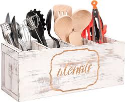 Wooden Utensil Holder with 3 compartments