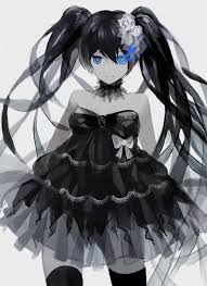 Tags Black Hair Blue Eyes Choker Dress Fire Flower Long Hair Ribbon Smile Twin Tails So Black Rock Shooter Black Rock Black Hair Blue Eyes