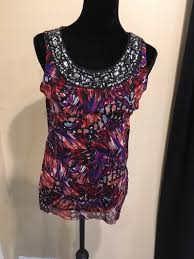 Alfani Blouse Womens Size M Rhinestone Beads Sleeveless Pristine Condition