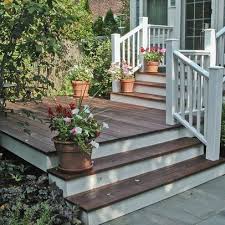 Dark Deck Color Matches The Floors Inside And With White Trim Great Idea I Would Need To Find A Good Mahogany Stain Deck Colors Deck Steps Backyard