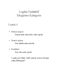 Kalimat deduktif dapat dijumpai diberbagai bidang mulai dari lingkungan hingga pendidikan. Bab 6 Logika Deduktif Logika Deduktif Istilah Ada