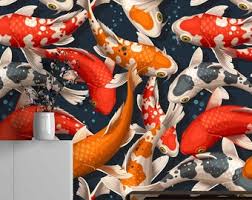 With a bit of a moroccan aesthetic, this bedroom is a vision in white, blue, and brown. Koi Fish Wallpaper 500 Items Etsy