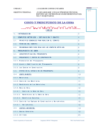 Se realiza el procedimiento de metrados (cómputos métricos). Apuntes De Costos Y Presupuestos Docsity