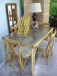 Vintage 1950s Rattan Dining Table 4 Chairs Tiki By Centaur123 Rattan Dining Table Dining Table Hawaiian Decor