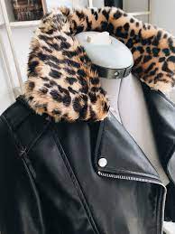 Leopard Print Collar For Leather Jacket Leather Jacket Leopard Print Jackets