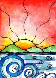 Aceo Original Art Card Summer Breeze Ocean Beach Sunset Sunrise Waves Seascape Sunrise Art Sunset Art Card Art
