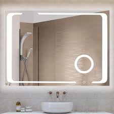 Best bathroom lighted vanity mirrors for makeup. Amazon Com Qimh 32x24 Inch Wall Mounted Led Lighted Bathroom Vanity Mirror With Touch Button And Plug Built In 3x Magnified 5 5 Inch Mirror Anti Fog Dimmable Lighting And Stepless Dimming Home Kitchen