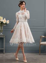 Us 282 00 A Line Illusion Knee Length Lace Wedding Dress Jj S House Short Lace Wedding Dress Knee Length Wedding Dress Civil Wedding Dresses