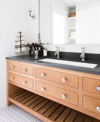 Black Bathroom Vanity Top Walnut Vanity With Black Leathered Granite Counter Top Dark Countertops Trough Sink Bathroom Bathroom Vanity