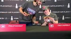 After montreal swept winnipeg in the second round of the nhl playoffs, danault pulled out a few slices to celebrate during his post game press conference. Arpon Basu On Twitter Phillip Danault Brought Pizza For Cole Caufield This Time