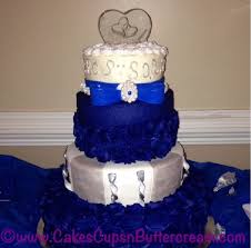 Royal Blue White And Silver Tiered Wedding Cake Simple Stacking Buttercream Rosettes Silver Wedding Cake Blue Cakes Cake Lace