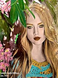 Book: Flowers and Fashion Women of the World Artist: Pamela Duarte Medium:  Colleen and neon pencils, gelpens, unisigno white pen Colorist: Lita  Buendia De Vero