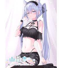 lisu, indie virtual youtuber, highres, 1girl, animal ears, bare shoulders,  belt, black choker, black footwear, black shirt, black shorts, black  thighhighs, blue eyes, breasts, chest harness, choker, closed mouth, crop  top, frills,
