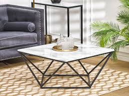 Combined with elegant metal the table feet enhance the glorious play of colours of marble or onyx. Couchtisch Weiss Schwarz Marmor Optik Quadratisch 80 X 80 Cm Malibu Beliani Ch