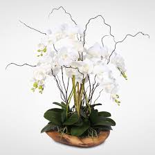 Artificial real touch phalaenopsis orchids white | real touch artificial flowersluxury real touch phaleanopsis orchids in white with a pale buttery yellow centre.real touch flowers are exactly what their name implies. White Real Touch Phalaenopsis Silk Orchid Arrangement In A Natural Teak Bowl Overstock 12401105