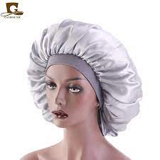 Extra Large Print Satin Silky Bonnet Sleep Cap With Premium Elastic Band For Women Solid Color Head Wrap In 2021 Sleep Caps Printed Satin Hair Bonnet