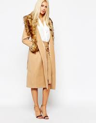 This camel coat is made with ponte, not wool. Missguided Coat With Faux Fur Collar And Cuffs In Camel Brown Lyst