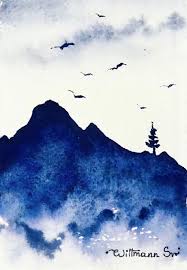 Miniature Painting Mountain Watercolor Blue Ridge Mountains Water Color Art Apartment Decor Navy Series It S My Own Handmade Watercolor Paint 2020 Wat Watercolor Mountains Miniature Painting Blue Drawings
