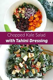 Chopped Kale Salad With Tahini Dressing Recipe In 2020 Clean Eating Salads Healthy Fall Salad Recipes Healthy Vegetable Recipes