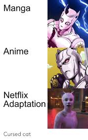 Originally used by artists on twitter, deviantart and tumblr as a reference for commissions, starting in july 2019 many of the emojis gained popularity online in memes. Manga Anime Netflix Adaptation Cursed Cat Anime Meme On Ballmemes Com