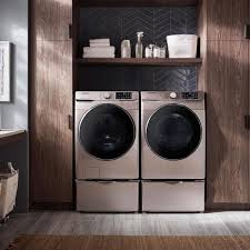 Finding the perfect washer and dryer to fit your needs doesn't have to be difficult. Samsung 4 5 Cu Ft High Efficiency Champagne Front Load Washing Machine With Steam Energy Star Wf45r6100ac The Home Depot