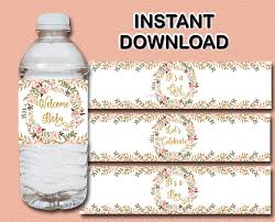 Pea pod baby shower prizes or favors: Floral Baby Shower Water Bottle Labels Printable Peach Pink Gold Water Bottle Wra Water Bottle Labels Baby Shower Baby Shower Water Bottles Boho Baby Shower