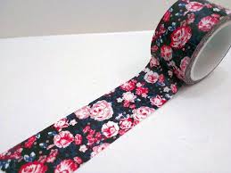 Washi Tape Black And Red Floral Rose Pattern Fleurs De Ruban Ruban Adhesif Washi Etsy