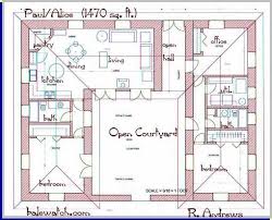 Guests will be wowed by the dining room with 17' ceilings and views to the courtyard. Bungalow Built Around A Central Courtyard Google Search Courtyard House Plans U Shaped House Plans House Plans