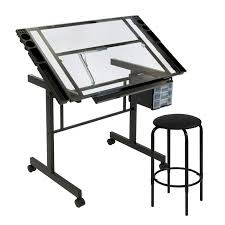 Walmart.com has been visited by 1m+ users in the past month Vision 2 Piece Craft Center With Drawing Table And Stool In Black Clear Glass Item 10061 Studio Designs