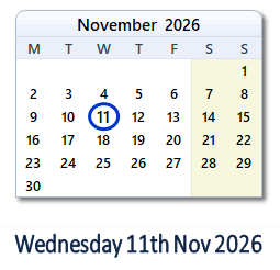 11 Nov 2026: EU Holidays, Events, Sports & Countdown - EU