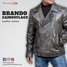 Men S Brando Camouflage Leather Biker Jacket Xtremejackets Jackets Leather Jacket Men Camouflage Jacket