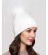 Coco White Rib Knit Beanie Hat with Finn Raccoon Pom Pom: FurHatWorld.com