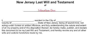 New Jersey Last Will And Testament Form Will Forms Will Forms