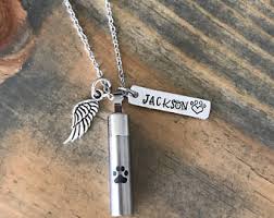 Custom glass pet cremation jewelry, such as beautiful pendants, glowglobes, and touchstones, contain a tiny amount of your pets' ashes and are a unique and very personal piece to a convenient and simple collection kit is mailed to you (or the pet crematory handling the cremation, if you prefer). Pet Urn Necklace Etsy