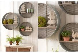 Set Of Shelves Shelf Set Of 3 Three Galvanized Metal Silver Farmhouse Barnyard Vintage Antique Rustic Wal Rustic Wall Decor Round Wall Shelves Decor