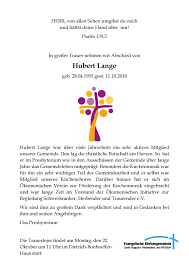 Trauerfeier Fur Hubert Lange Am 22 Oktober 11 Uhr Im Dietrich Bonhoeffer Haus Neues