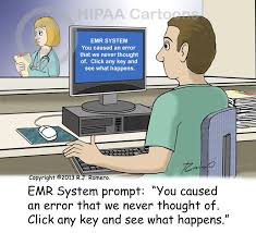 cartoon nurse sees emr message on computer error never