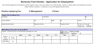 Kfc (short for kentucky fried chicken) is an american fast food restaurant chain headquartered in louisville, kentucky, that specializes in fried chicken. Kentucky Fried Chicken Kfc Job Application Printable Employment Pdf Forms