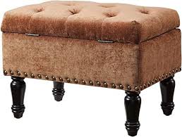 Provence modern glam button tufted velvet ottoman, ivory and dark brown. Habitana Velvet Button Tufted Square Storage Ottoman With Padded Hinged Lid Brown Square Storage Ottoman Storage Ottoman Ottoman