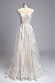Champagne Round Neck Tulle Lace Long Wedding Dress Champagne Bridal Dress Lace Wedding Dress Vintage Wedding Dresses Lace Vintage Lace Weddings