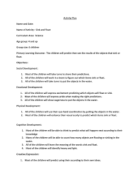 sample science activity plan
