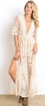 This Dress Features A Deep V Neckline Floral Embroidery In Mustard Three Quarter Length Sleeves Enclosed Lace Maxi Romper Sheer Lace Dress Lace Maxi Dress