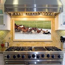 Horses In Water Decorative Tile Mural Kitchen Decor Tiles Rustic Home Design Western Kitchen