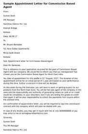 This is an example of a sample appointment letter. Appointment Letter For Commission Based Agent Hr Letter Formats