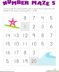 Number Maze Help The Surfing Starfish Worksheet Education Com Kindergarten Math Worksheets Preschool Math Free Kindergarten Worksheets