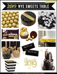New Year S Eve Candy Table In Gold And Black Candy Table Nye Cocktail Party Party Food And Drinks