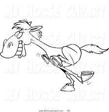 This illustration features a beautiful mythical horse galloping through the rainbows in the sky. Clip Art Of A Black And White Happy Galloping Horse By Toonaday 758