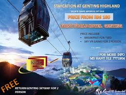 Some of the fabulous places on this planet are the places that are known for its tourist interest and the demands of these places are increasing every day all over the world. Krs Travel Sdn Bhd Staycation At Genting Highland Price From Rm 180 Per Room Include Standard Room For 1 Night Breakfast For Two Sky Vr Game Free Return