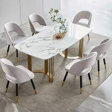 Choose from a wide variety sizes and top materials to get the exact look and function that's right for you. Faux Marble Dining Table 79 Gold Dining Table Rectangular Stainless Steel Dining Table